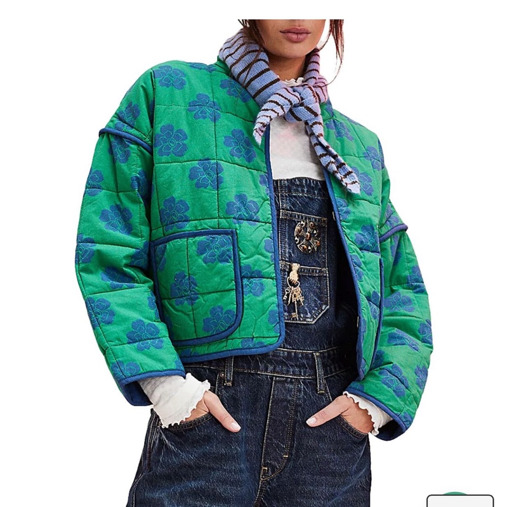 Free People Blue Floral Puffer Jacket